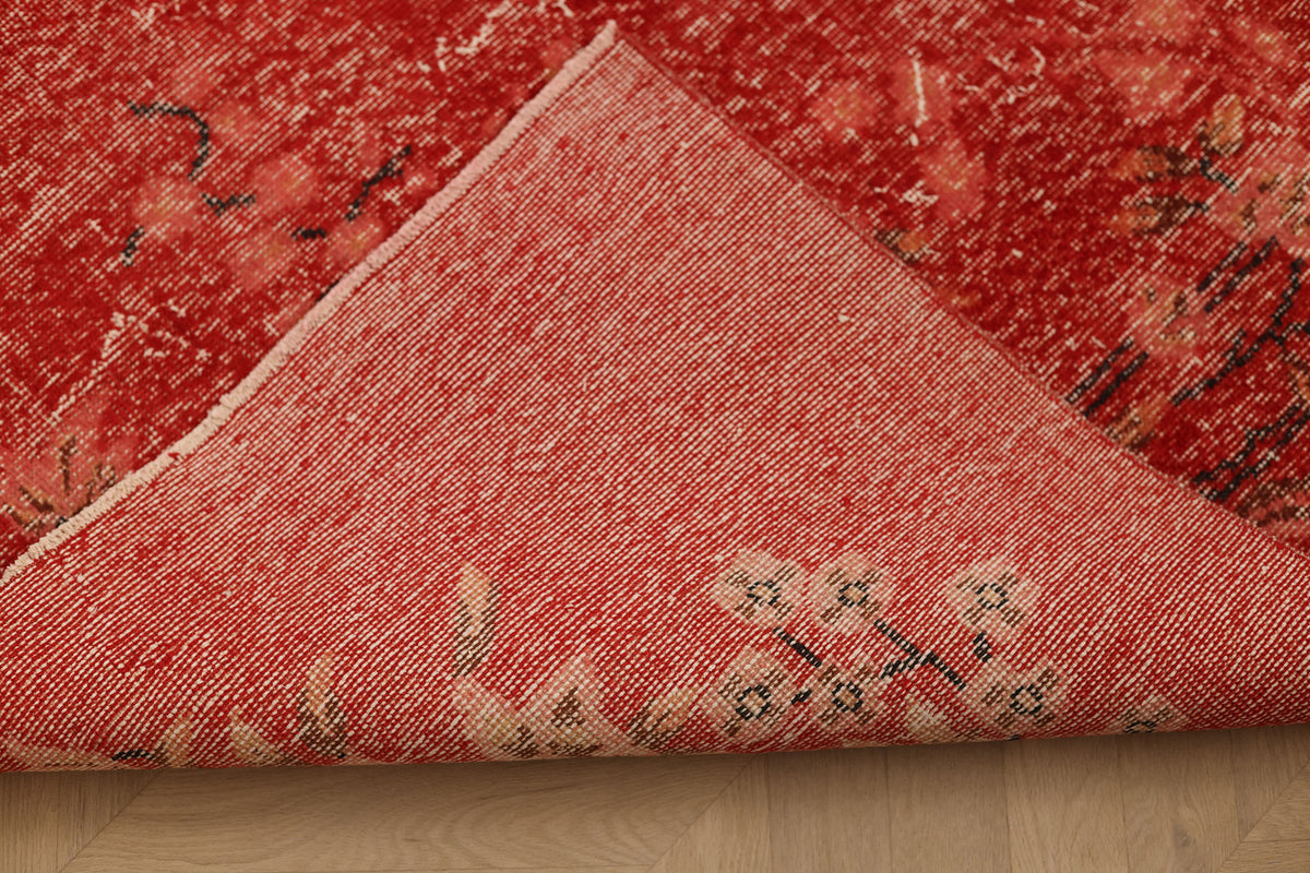 Vintage Isparta Turkish Area Rug 6x9 ft — Red Overdyed (No. 40892)
