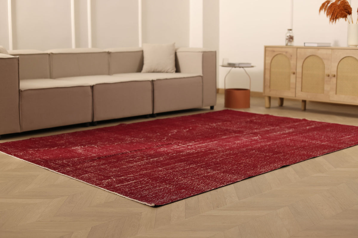 Vintage Isparta Turkish Area Rug 6x9 ft — Red Overdyed (No. 40893)