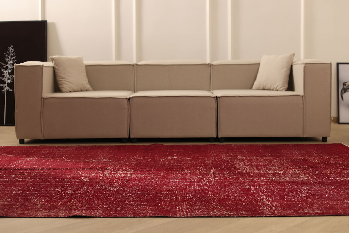 Vintage Isparta Turkish Area Rug 6x9 ft — Red Overdyed (No. 40893)