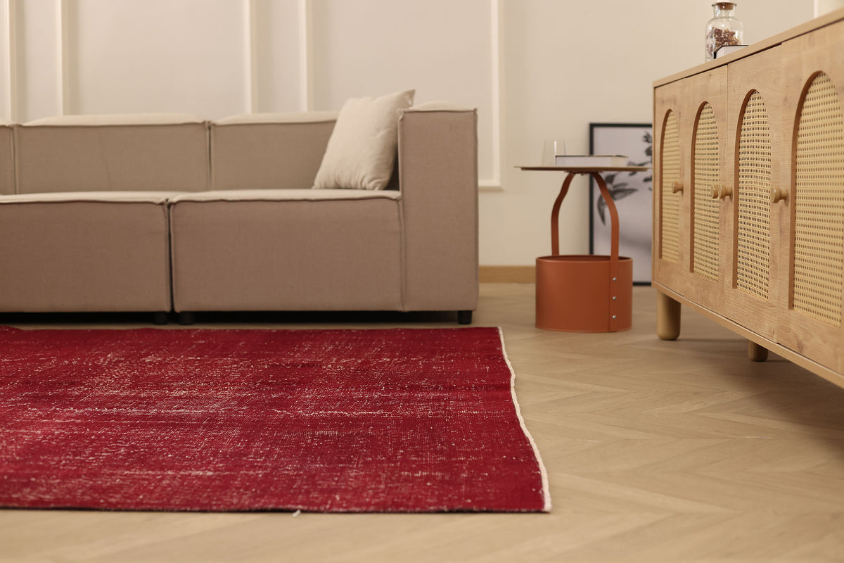 Vintage Isparta Turkish Area Rug 6x9 ft — Red Overdyed (No. 40893)