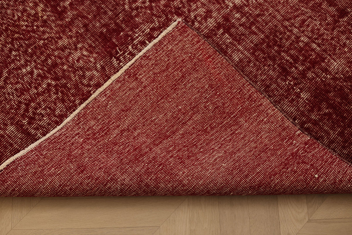 Vintage Isparta Turkish Area Rug 6x9 ft — Red Overdyed (No. 40893)