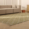 Vintage Isparta Turkish Area Rug 7x10 ft — Green & Beige Floral