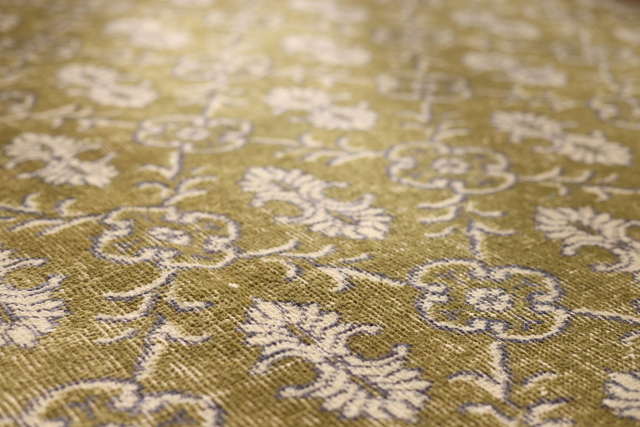 Vintage Isparta Turkish Area Rug 7x10 ft — Green & Beige Floral