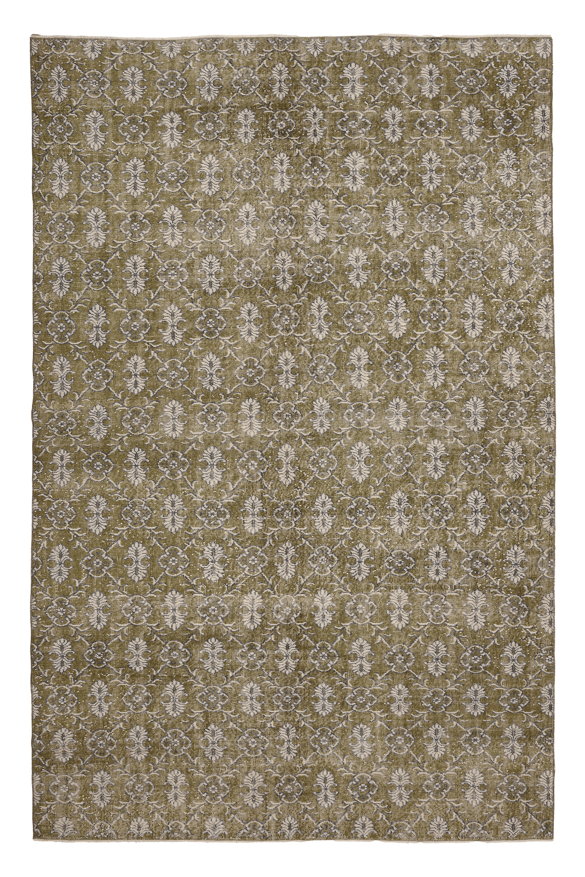 Vintage Isparta Turkish Area Rug 7x10 ft — Green & Beige Floral