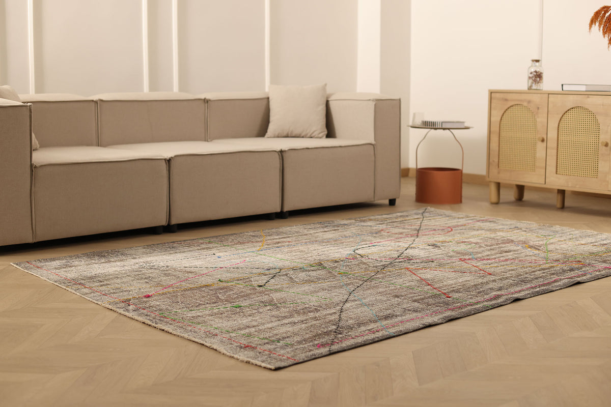 Vintage Manisa Turkish Area Rug 6x9 ft — Brown Distressed