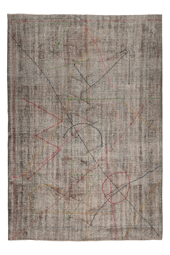 Vintage Manisa Turkish Area Rug 6x9 ft — Brown Distressed