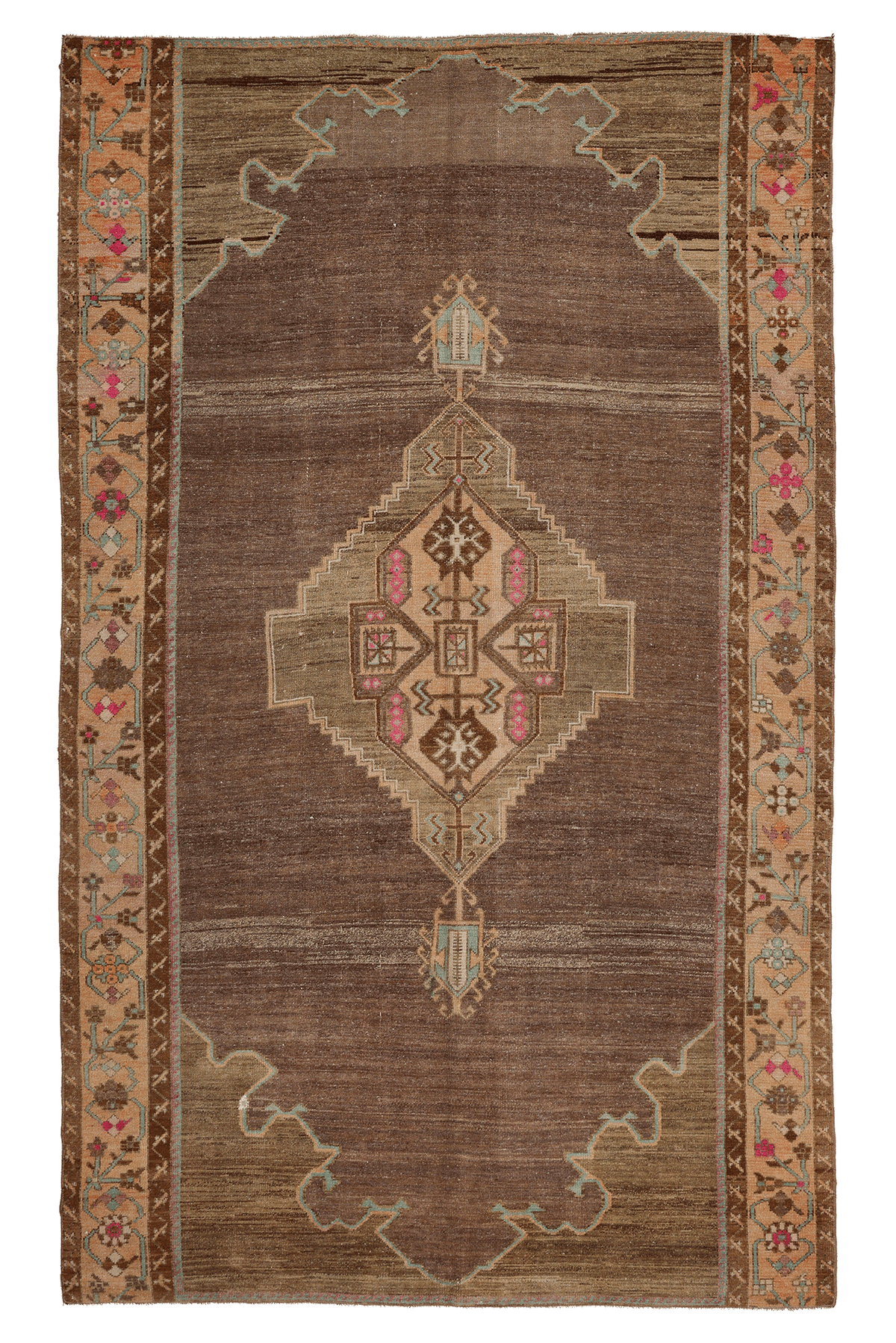 Vintage Kars Turkish Area Rug 6x10 ft — Brown & Beige Geometric