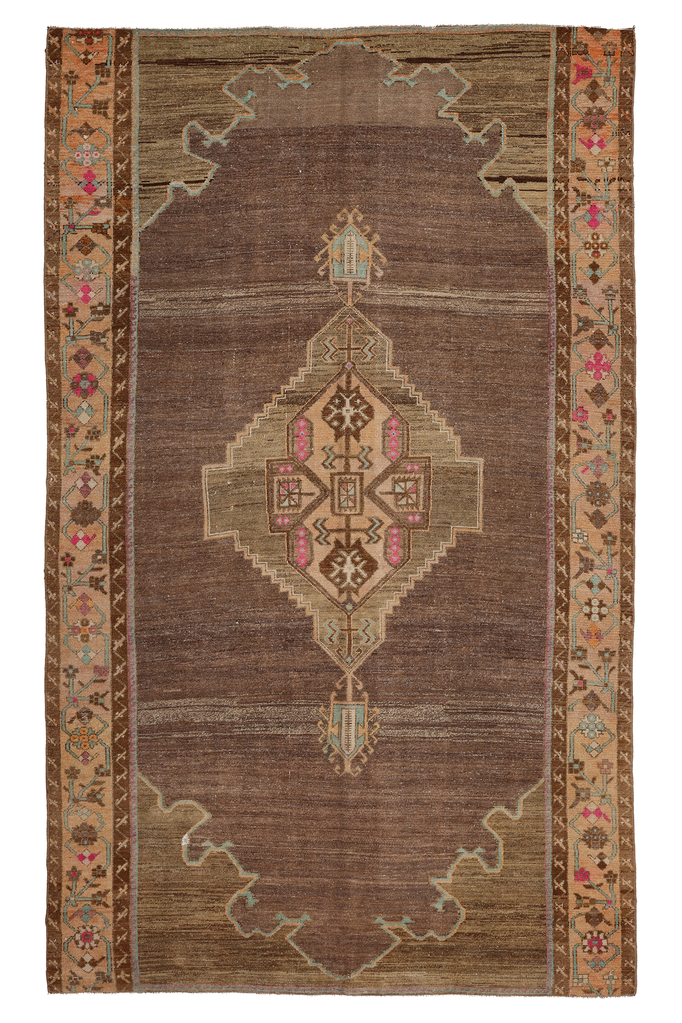 Vintage Kars Turkish Area Rug 6x10 ft — Brown & Beige Geometric