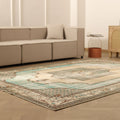 Vintage Isparta Turkish Area Rug 7x10 ft — Brown & Green Geometric