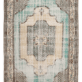 Vintage Isparta Turkish Area Rug 7x10 ft — Brown & Green Geometric