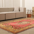 Vintage Isparta Turkish Area Rug 5x8 ft — Pink & Yellow Floral