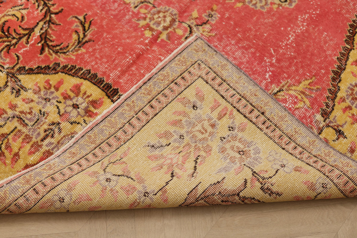 Vintage Isparta Turkish Area Rug 5x8 ft — Pink & Yellow Floral
