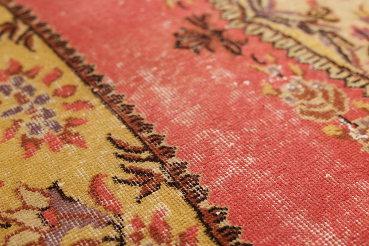 Vintage Isparta Turkish Area Rug 5x8 ft — Pink & Yellow Floral