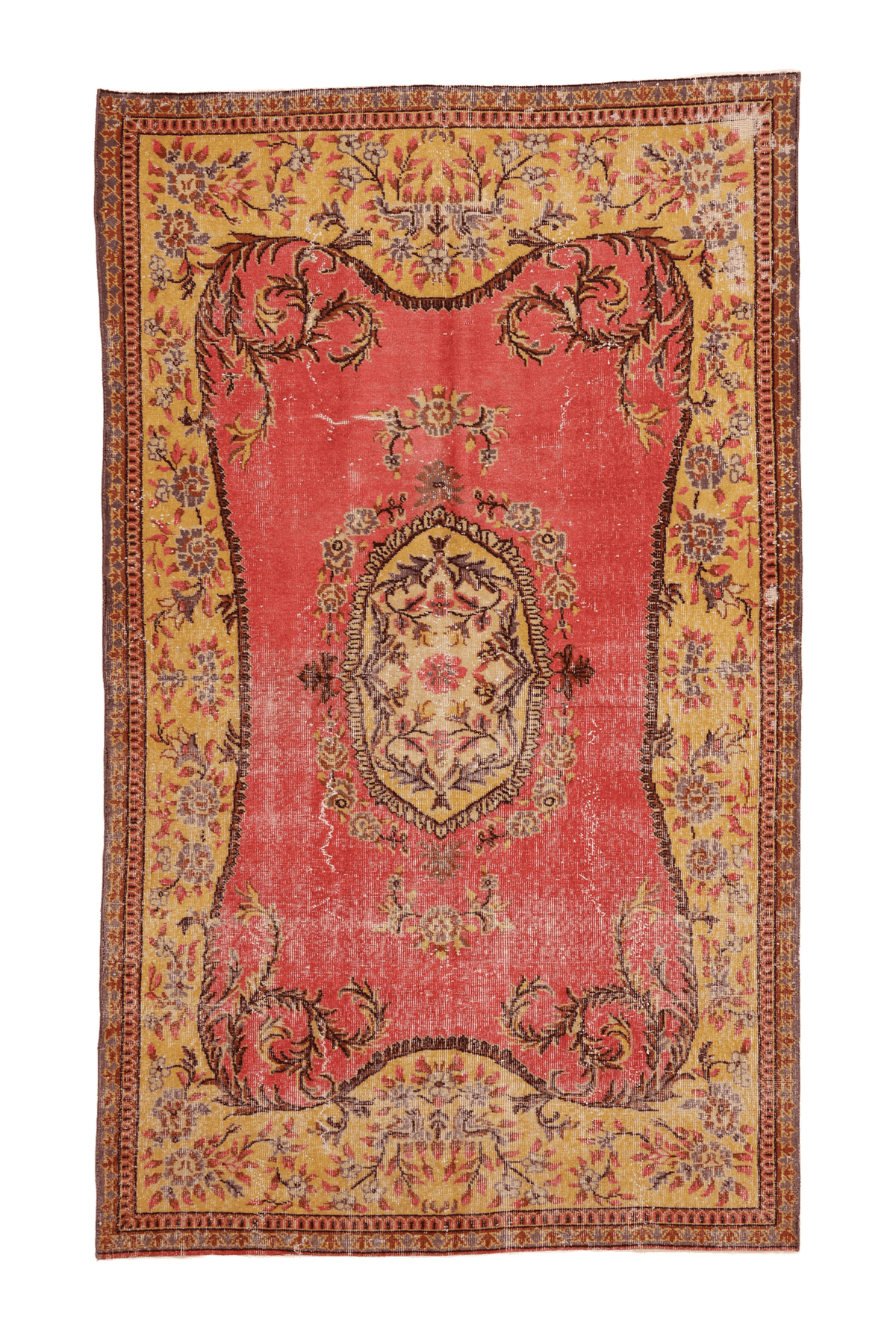 Vintage Isparta Turkish Area Rug 5x8 ft — Pink & Yellow Floral