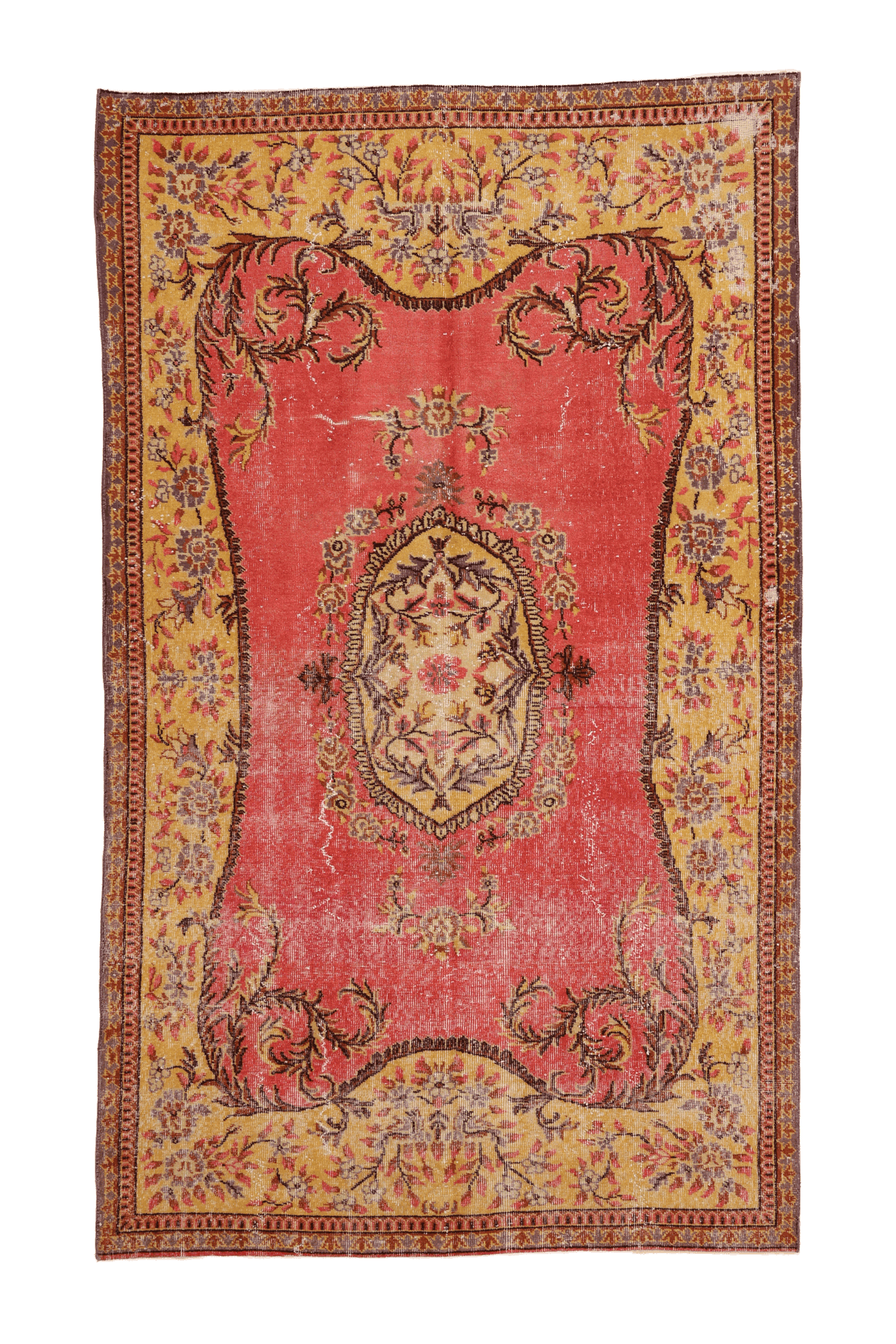 Vintage Isparta Turkish Area Rug 5x8 ft — Pink & Yellow Floral