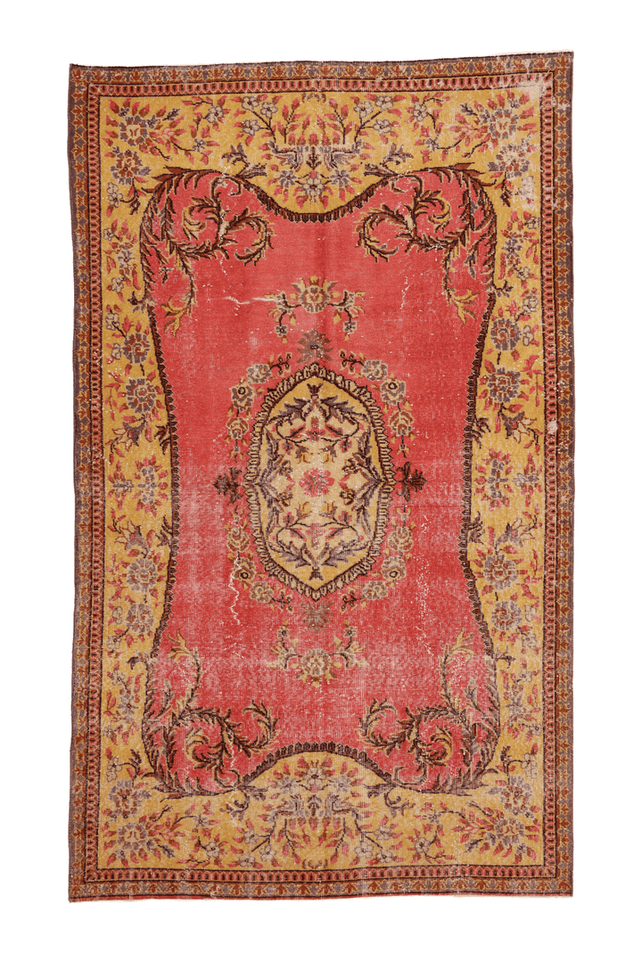 Vintage Isparta Turkish Area Rug 5x8 ft — Pink & Yellow Floral