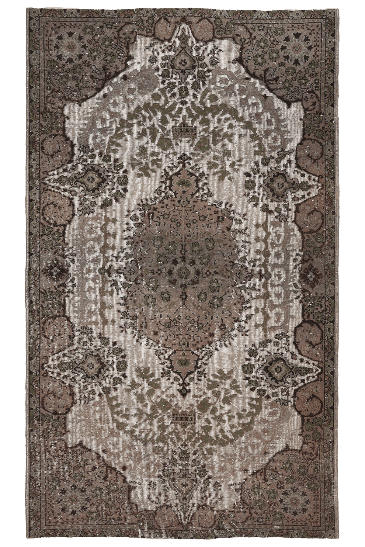 Vintage Isparta Turkish Area Rug 5x9 ft — Brown & Beige Floral (No. 40919)
