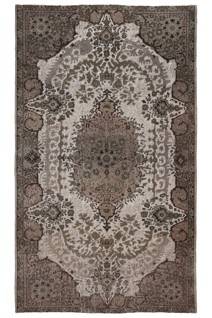 Vintage Isparta Turkish Area Rug 5x9 ft — Brown & Beige Floral (No. 40919)