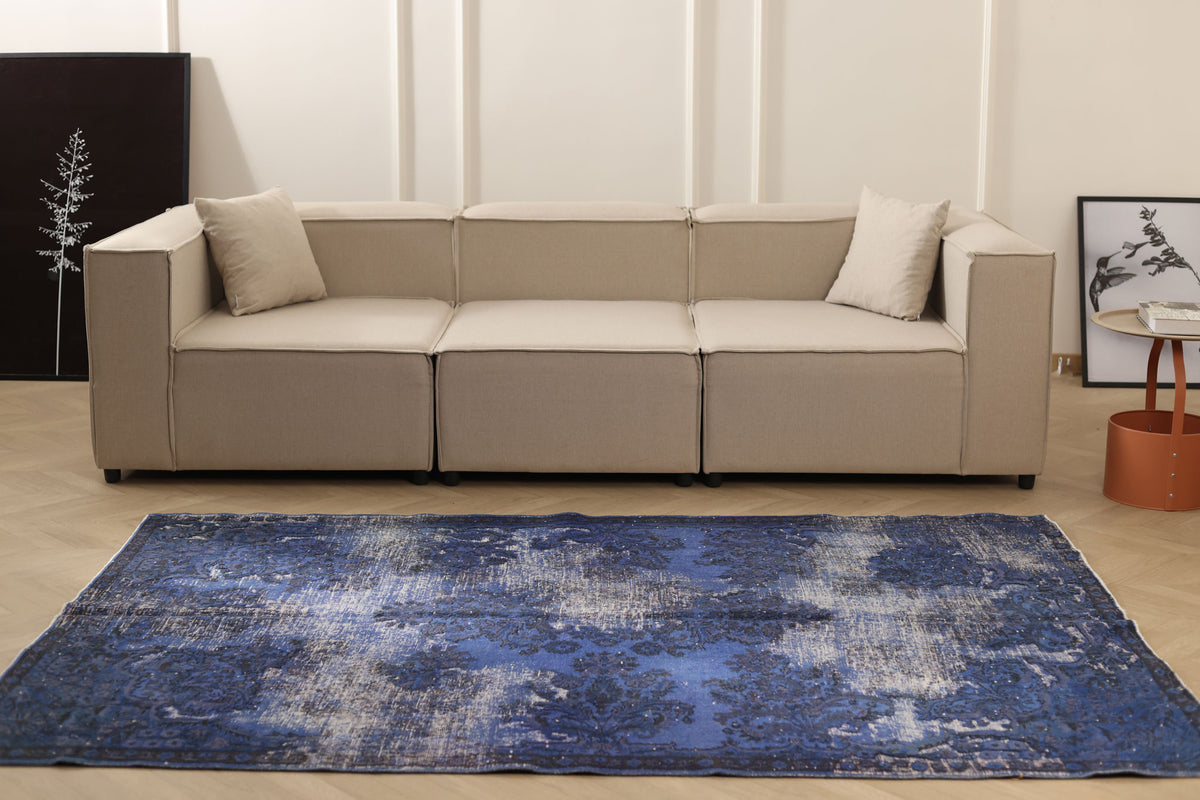 Vintage Isparta Turkish Area Rug 5x8 ft — Blue Overdyed (No. 40922)