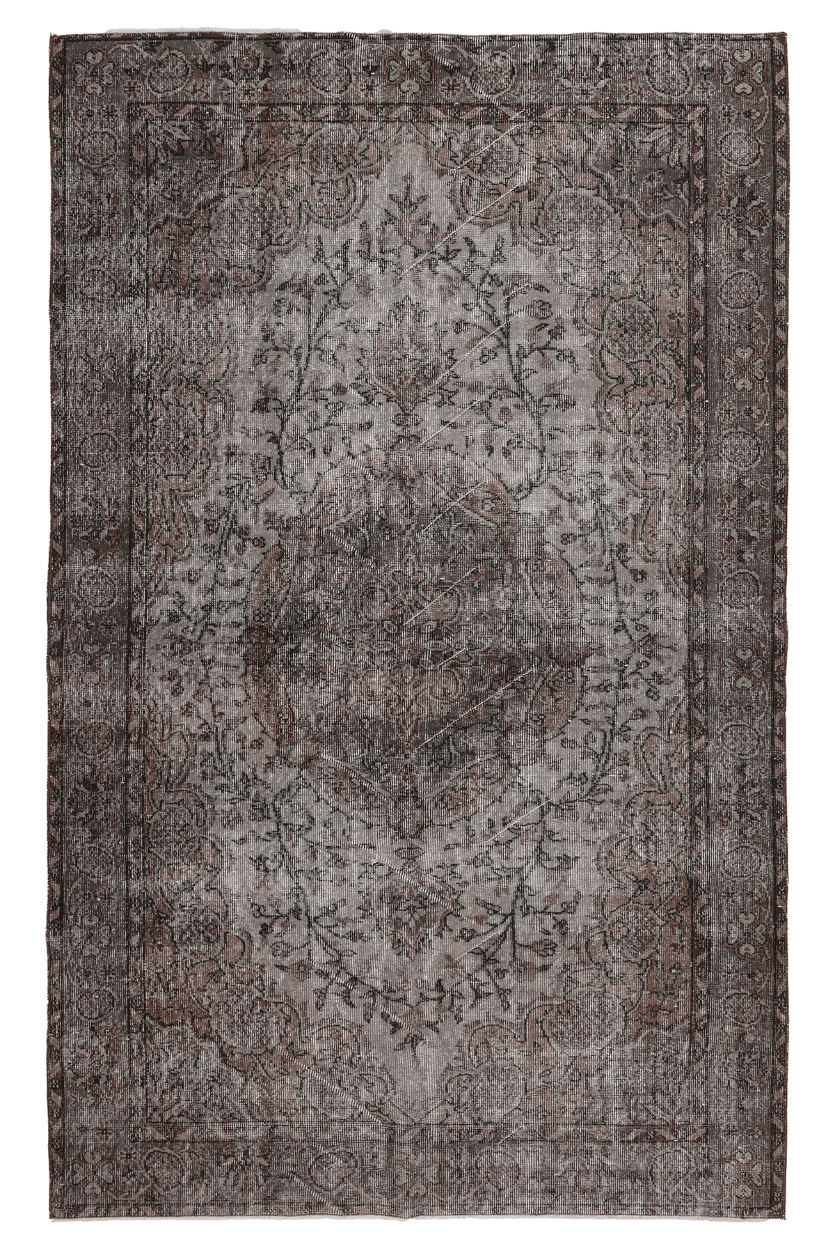 Vintage Isparta Turkish Area Rug 5x8 ft — Gray Floral (No. 40923)