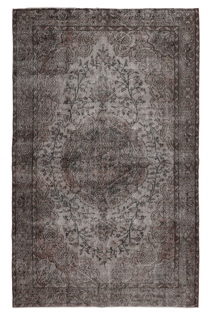 Vintage Isparta Turkish Area Rug 5x8 ft — Gray Floral (No. 40923)