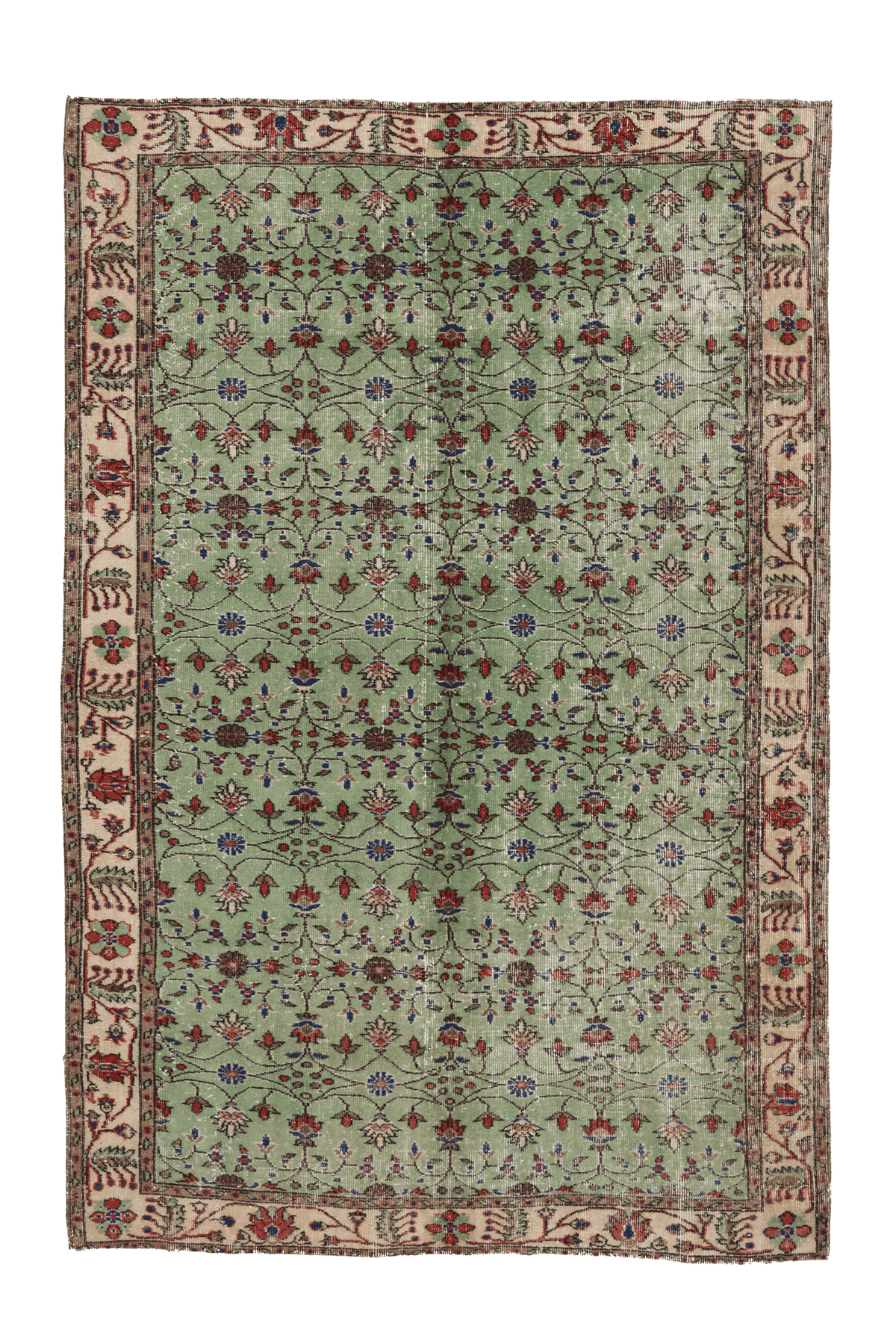 Vintage Isparta Turkish Area Rug 5x8 ft — Green Floral (No. 40926)