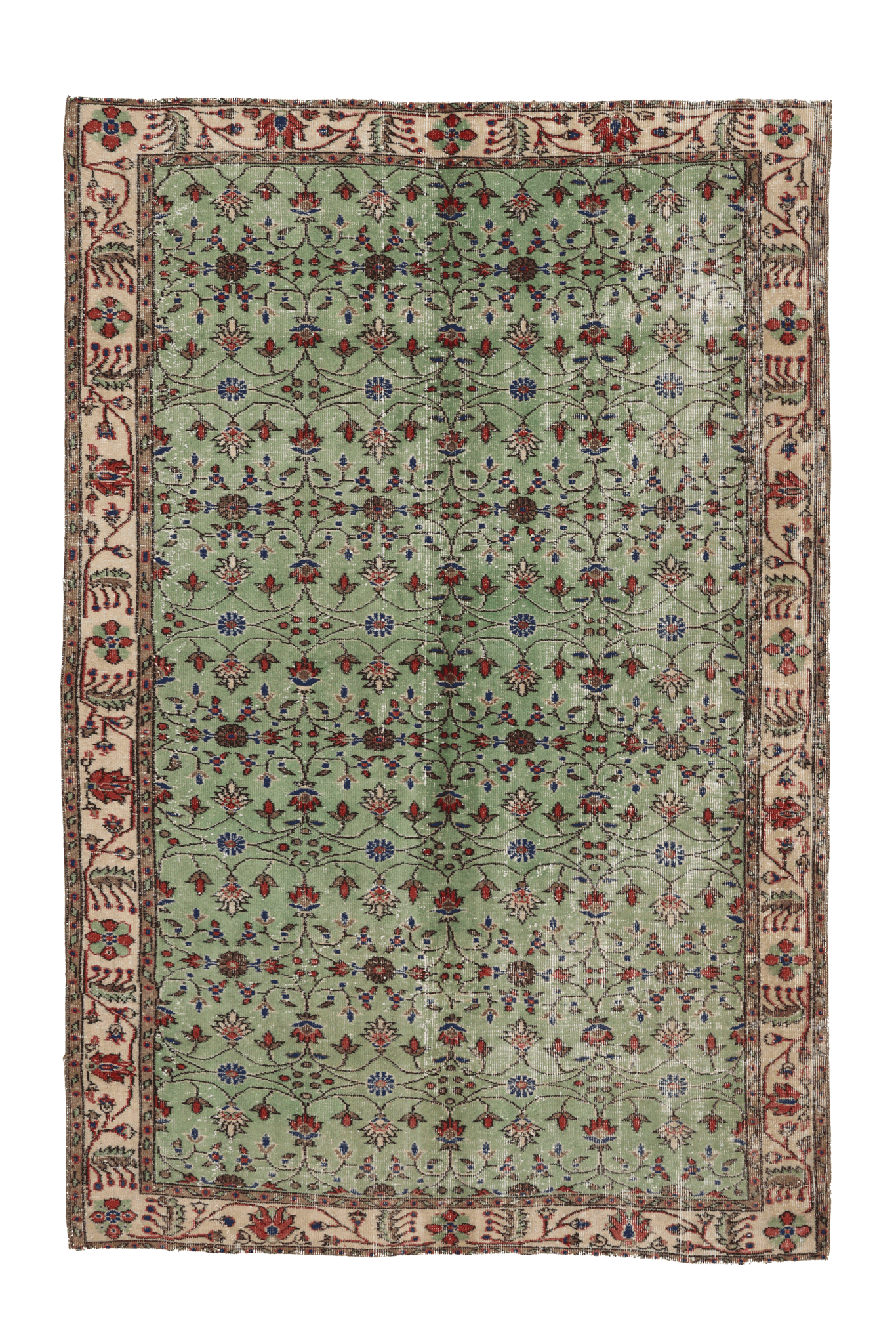 Vintage Isparta Turkish Area Rug 5x8 ft — Green Floral (No. 40926)