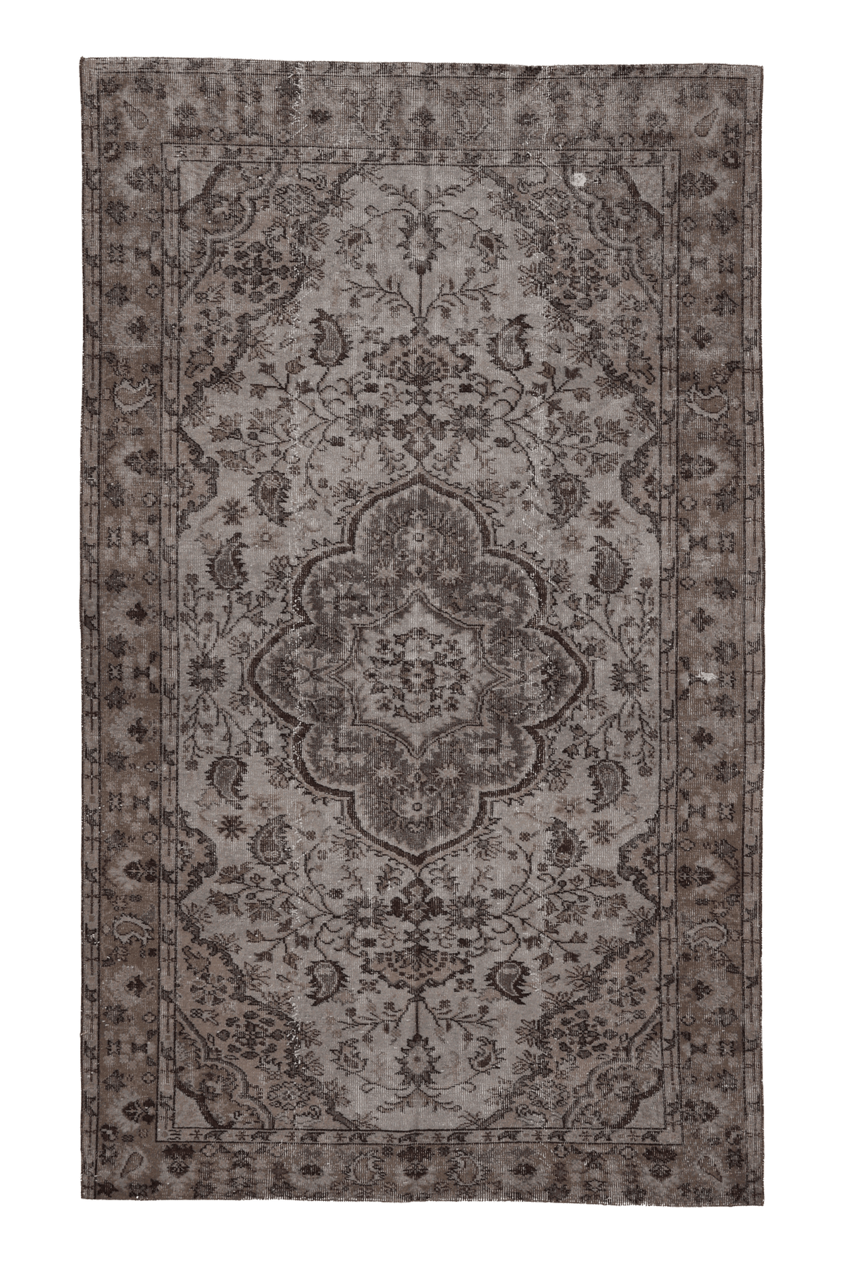 Vintage Isparta Turkish Area Rug 5x8 ft — Gray Floral (No. 40927)