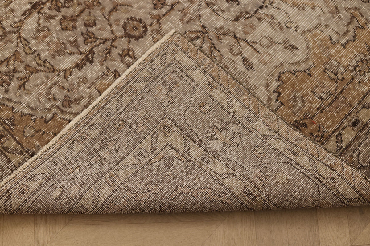 Vintage Isparta Turkish Area Rug 5x10 ft — Brown & Beige Floral