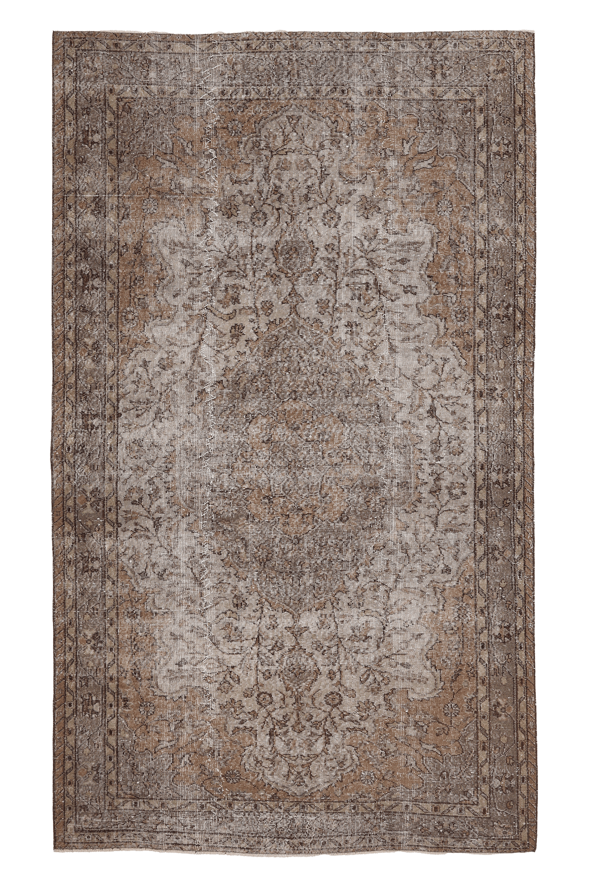 Vintage Isparta Turkish Area Rug 5x10 ft — Brown & Beige Floral