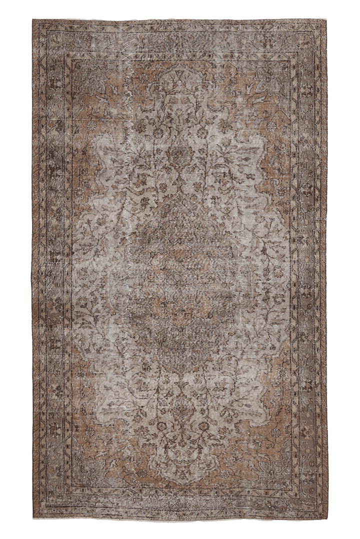 Vintage Isparta Turkish Area Rug 5x10 ft — Brown & Beige Floral