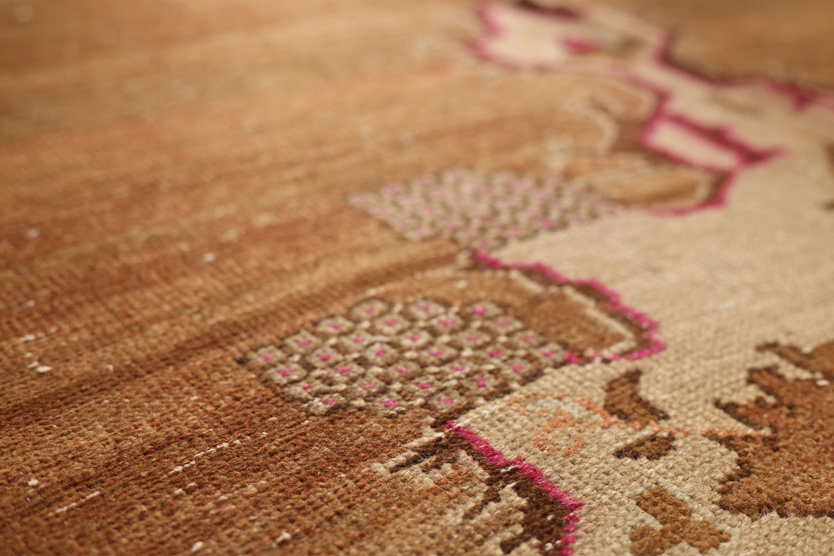 Vintage Kars Turkish Area Rug 6x7 ft — Brown & Beige Geometric