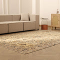 Vintage Isparta Turkish Area Rug 6x9 ft — Beige & Blue Floral (No. 40954)