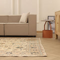Vintage Isparta Turkish Area Rug 6x9 ft — Beige & Blue Floral (No. 40954)