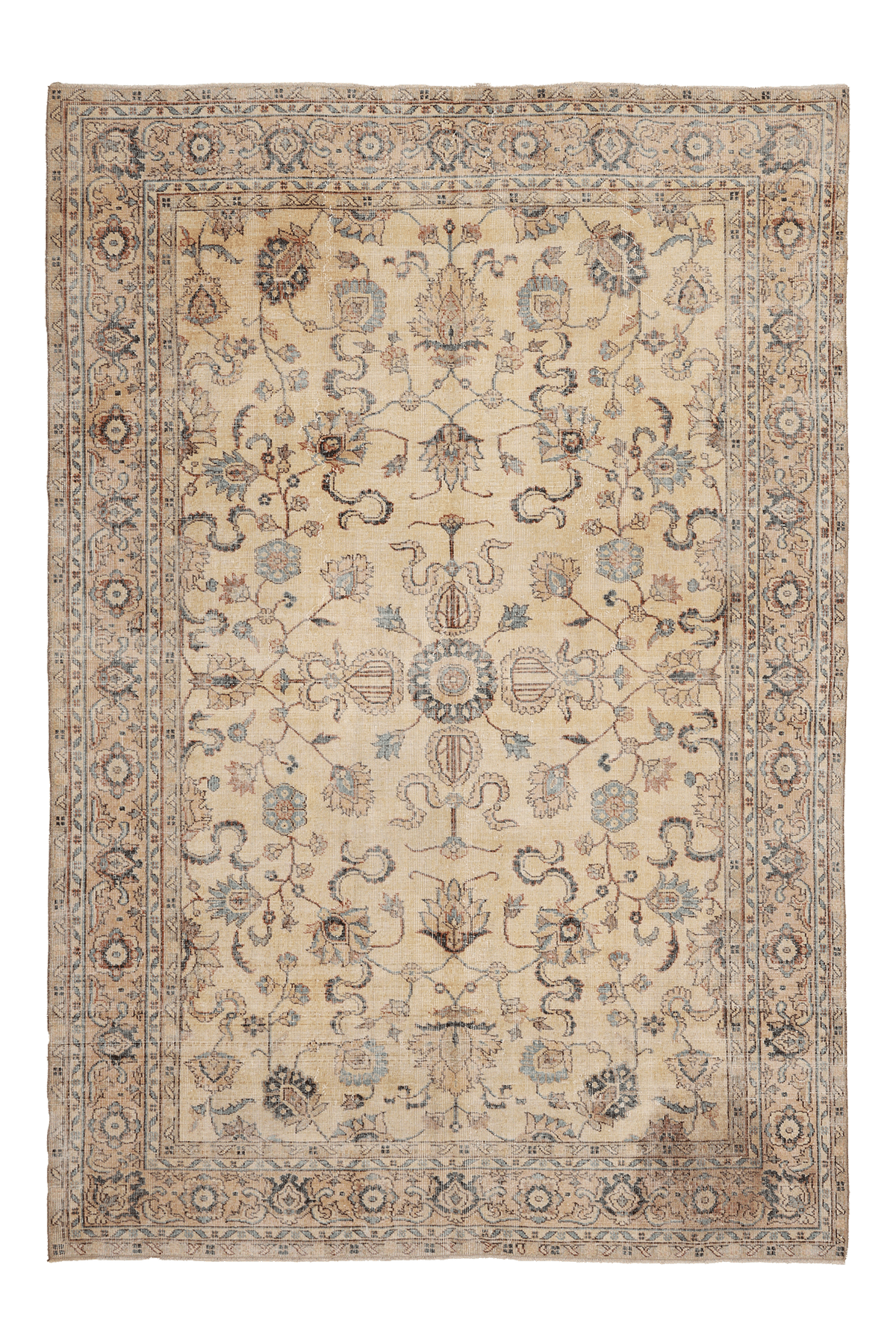 Vintage Isparta Turkish Area Rug 6x9 ft — Beige & Blue Floral (No. 40954)