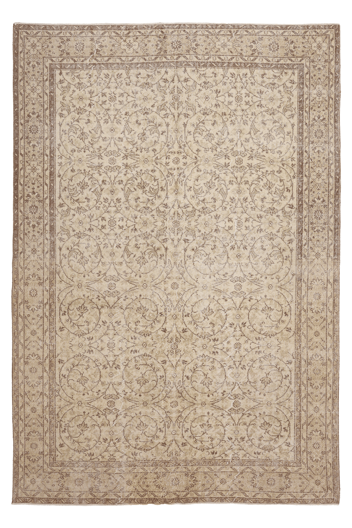 Vintage Isparta Turkish Area Rug 6x10 ft — Brown & Beige Floral (No. 40955)