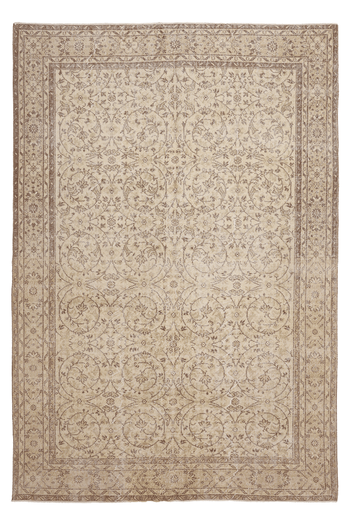 Vintage Isparta Turkish Area Rug 6x10 ft — Brown & Beige Floral (No. 40955)