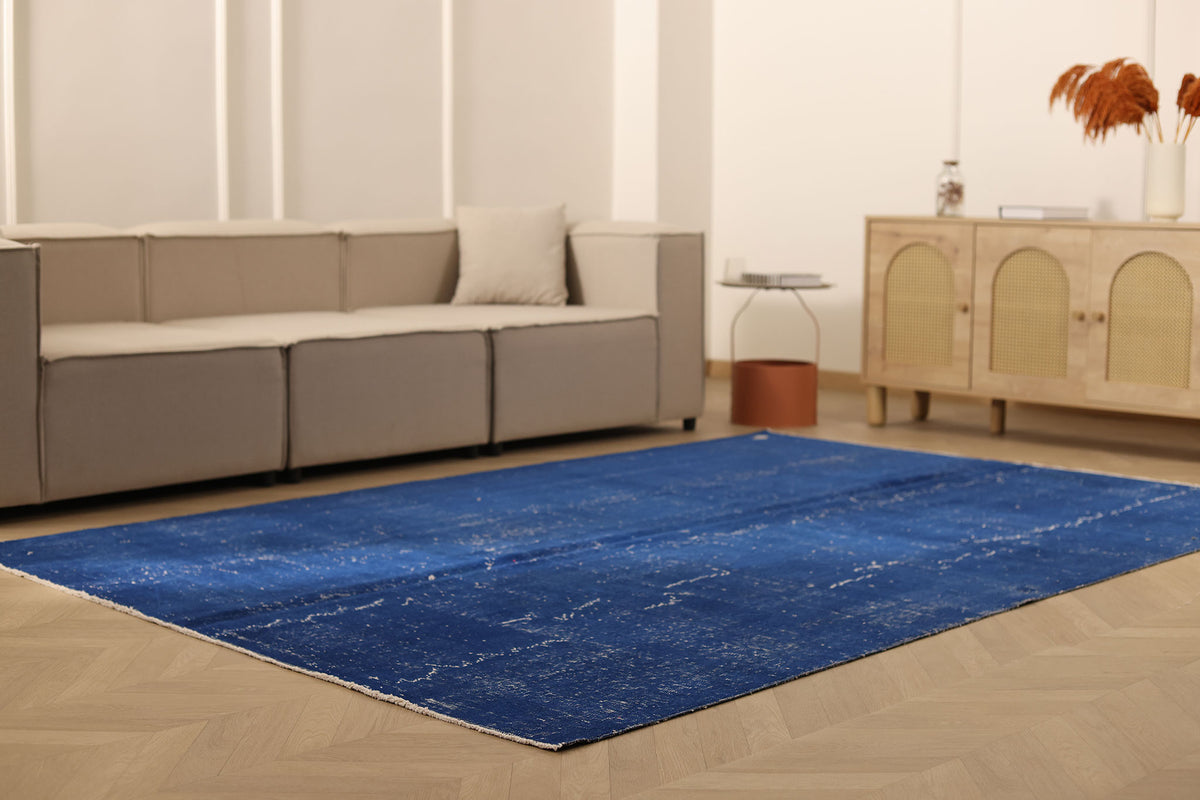 Vintage Isparta Turkish Area Rug 6x9 ft — Blue Overdyed (No. 40956)