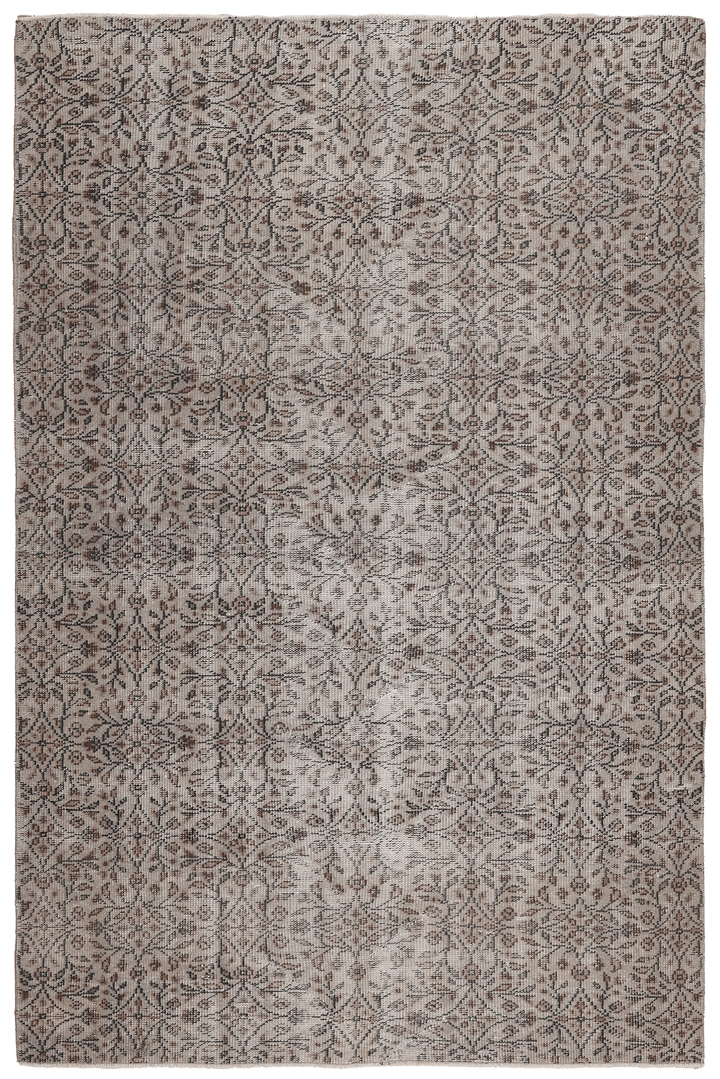 Vintage Isparta Turkish Area Rug 5x8 ft — Gray Floral (No. 40957)