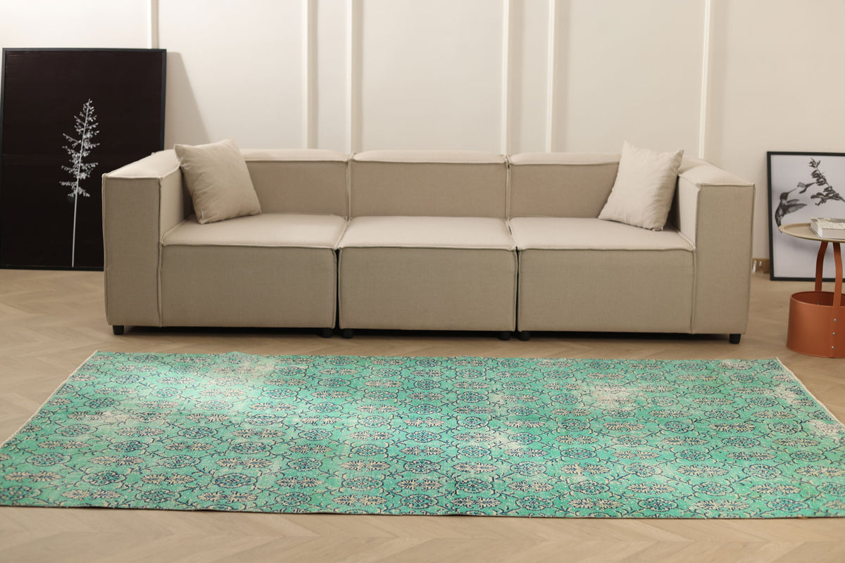 Vintage Isparta Turkish Area Rug 5x9 ft — Green Floral