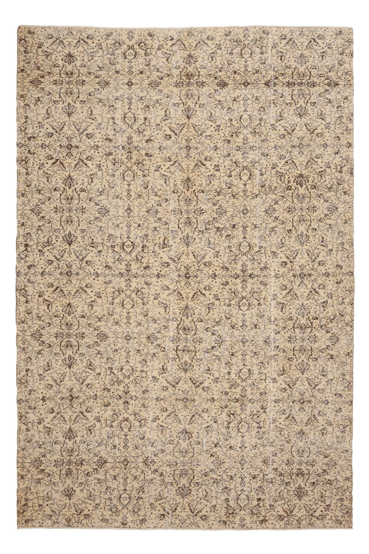 Vintage Isparta Turkish Area Rug 6x10 ft — Brown & Beige Floral (No. 40960)