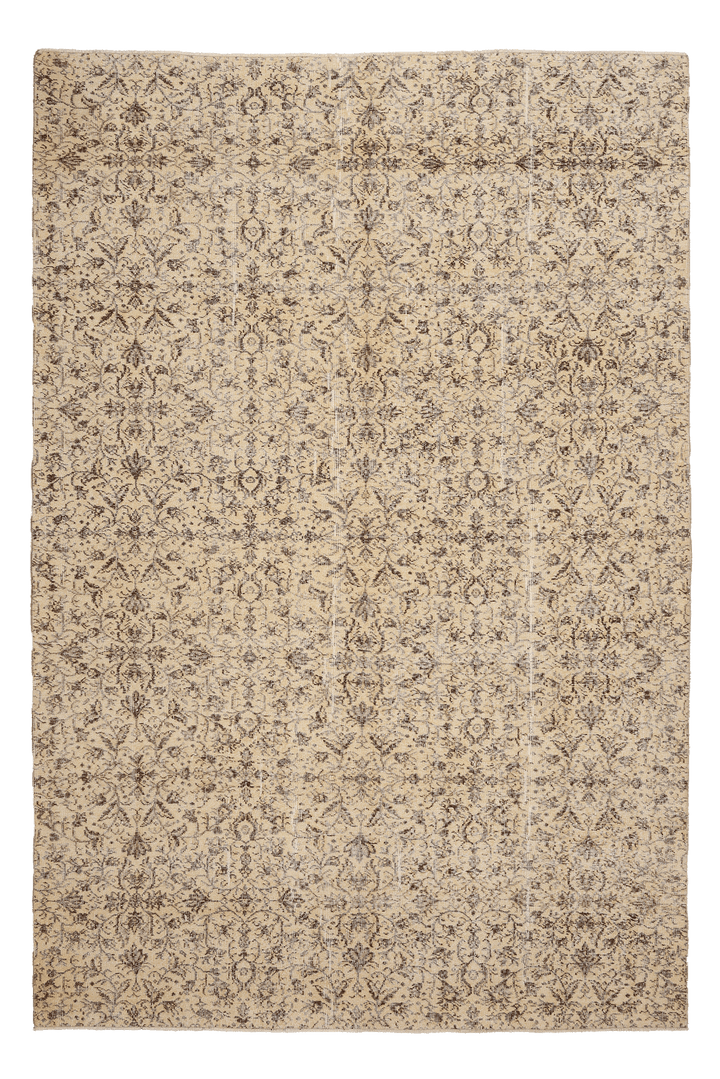Vintage Isparta Turkish Area Rug 6x10 ft — Brown & Beige Floral (No. 40960)