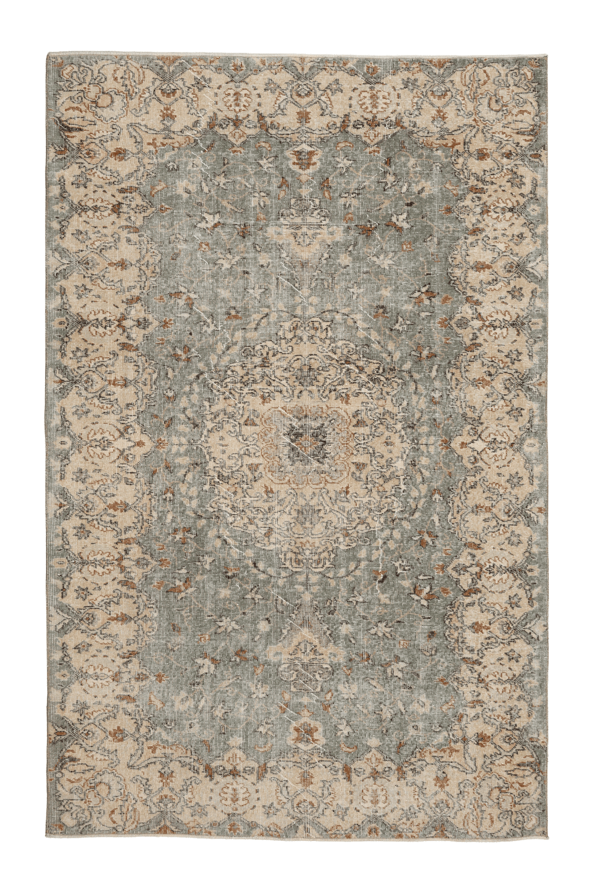 Vintage Isparta Turkish Area Rug 5x8 ft — Green & Beige Floral (No. 40967)