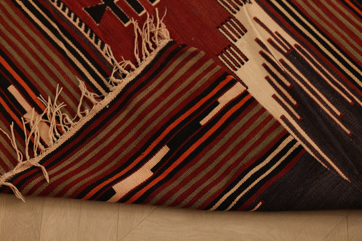 Vintage Sivas Turkish Kilim Runner Rug 6x10 ft — Brown & Beige Geometric