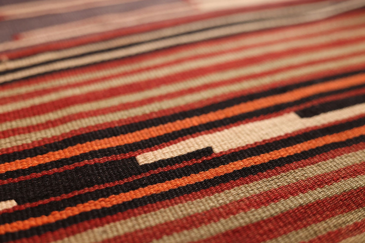 Vintage Sivas Turkish Kilim Runner Rug 6x10 ft — Brown & Beige Geometric