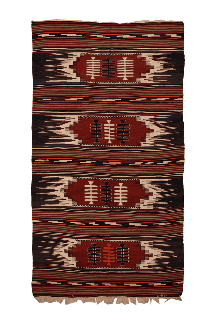 Vintage Sivas Turkish Kilim Runner Rug 6x10 ft — Brown & Beige Geometric
