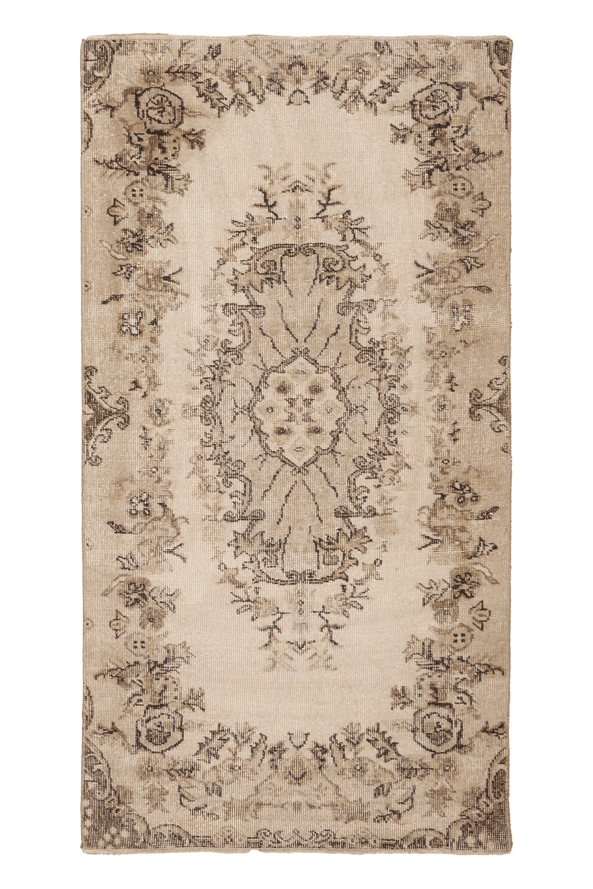 Vintage Isparta Turkish Runner Rug 3x6 ft — Beige & Brown Floral