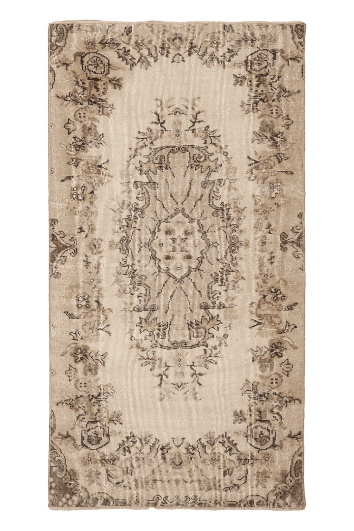 Vintage Isparta Turkish Runner Rug 3x6 ft — Beige & Brown Floral