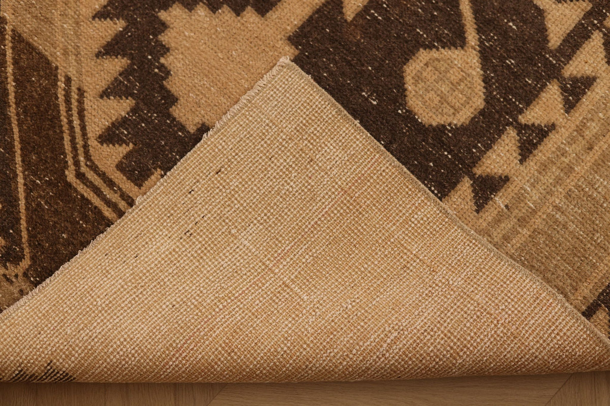 Vintage Malatya Turkish Runner Rug 3x12 ft — Beige & Brown Geometric
