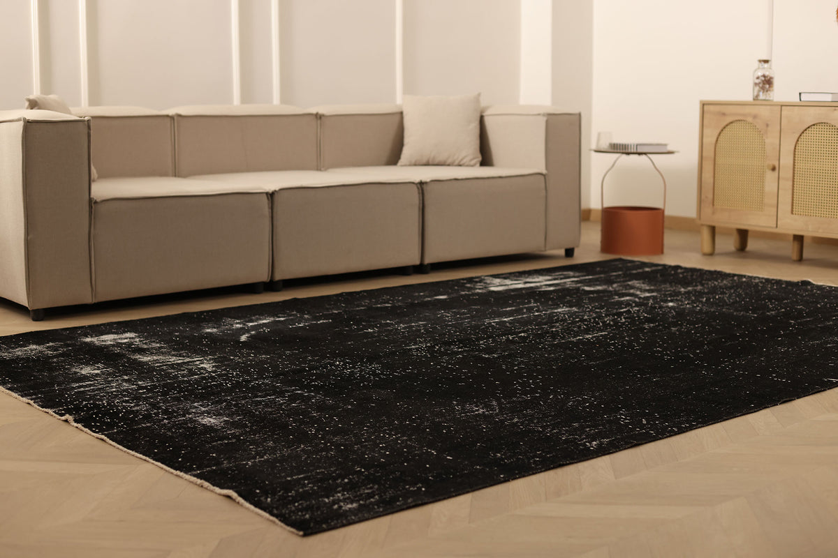 Vintage Isparta Turkish Area Rug 7x10 ft — Black Overdyed